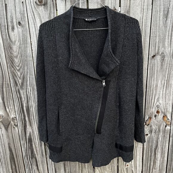 Athleta #352993 Sentinel Sweater Moto Wrap Gray Merino Wool Blend Jacket Small - Picture 2 of 13